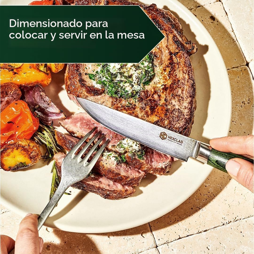 HexClad Juego de cuchillos para carne, 4 cuchillas de acero inoxida...