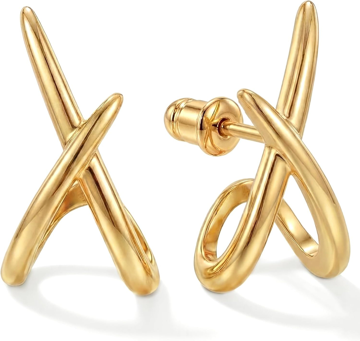 Aretes de oro para mujer, modernos, aretes de tuerca de oro de 14 q...