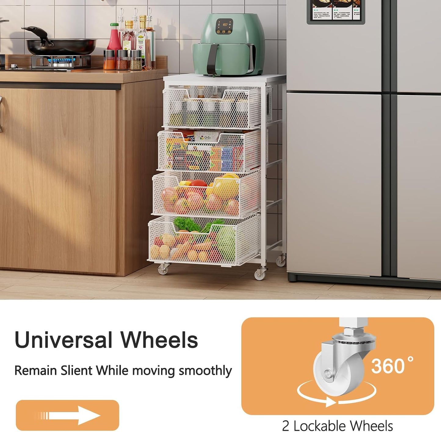 Carrito de almacenamiento de cocina de 4 niveles, carrito de almace...