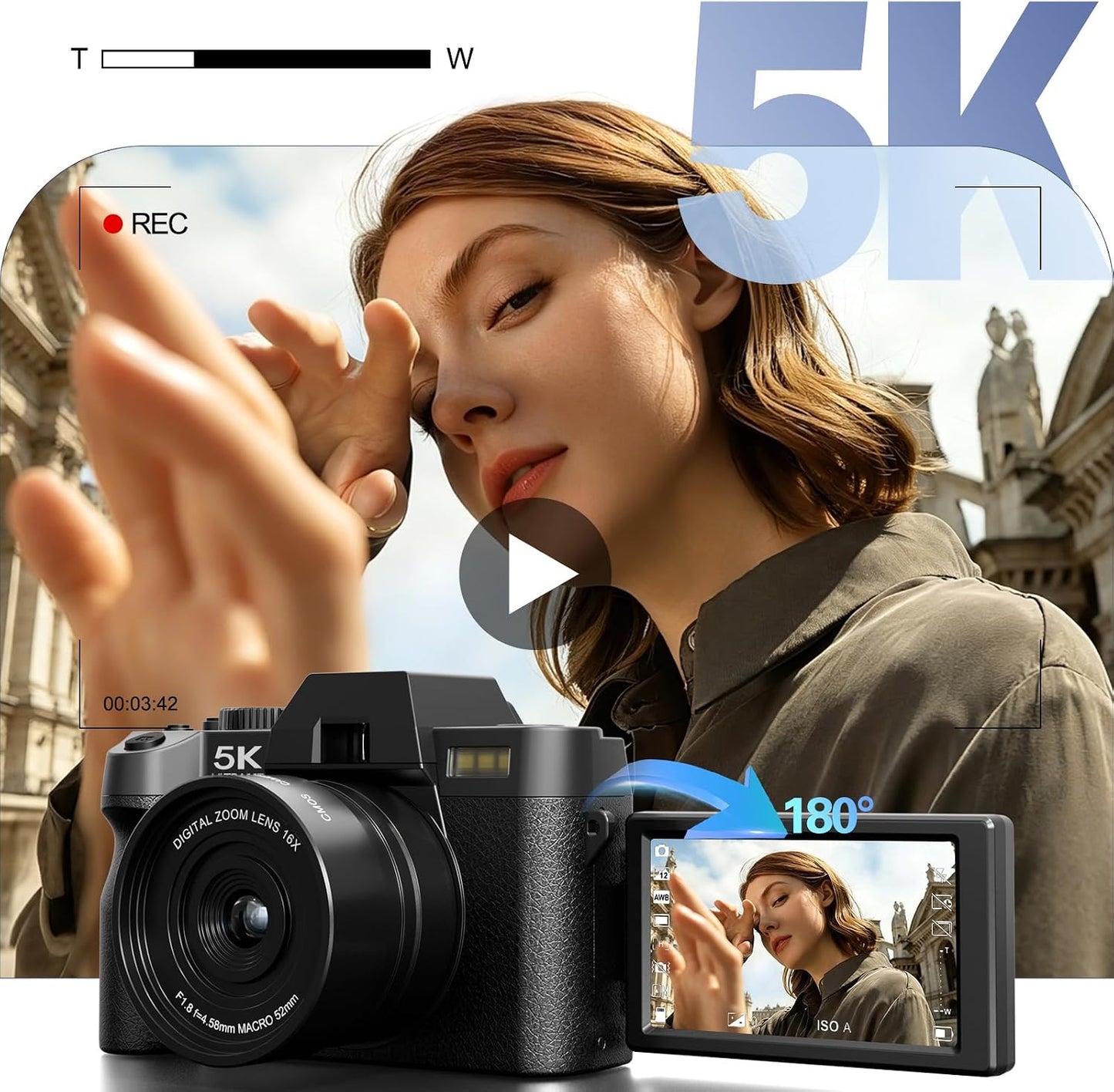 G-Anica Cámaras digitales 5K 64MP para fotografía con WiFi de doble...