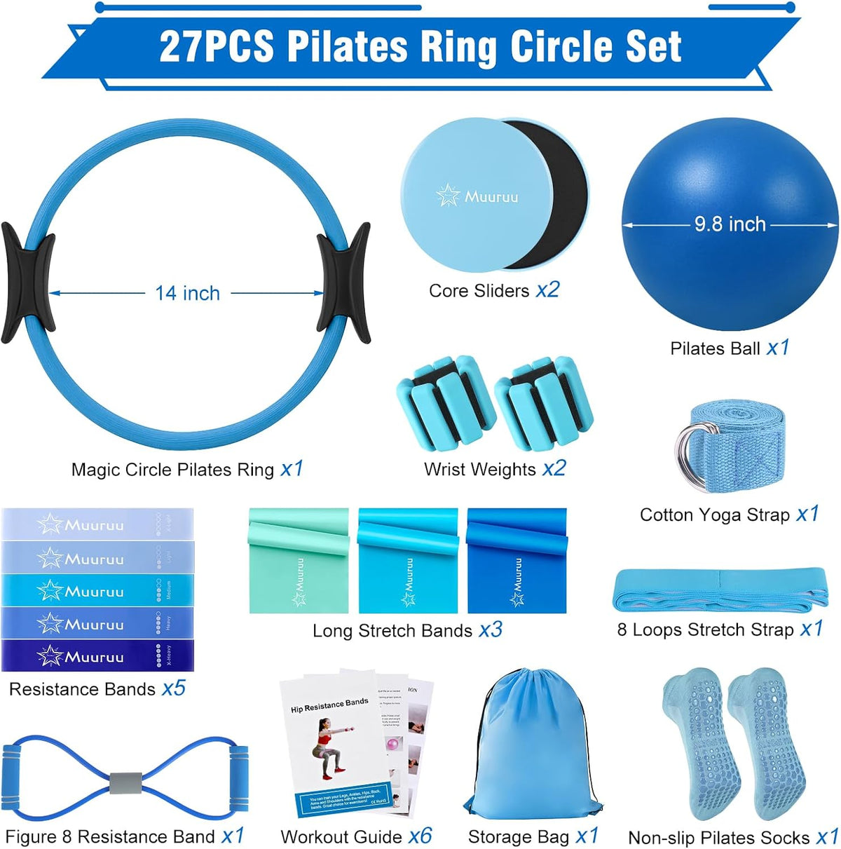 Muuruu Equipo de kit de Pilates, anillo y pelota de Pilates para mu...