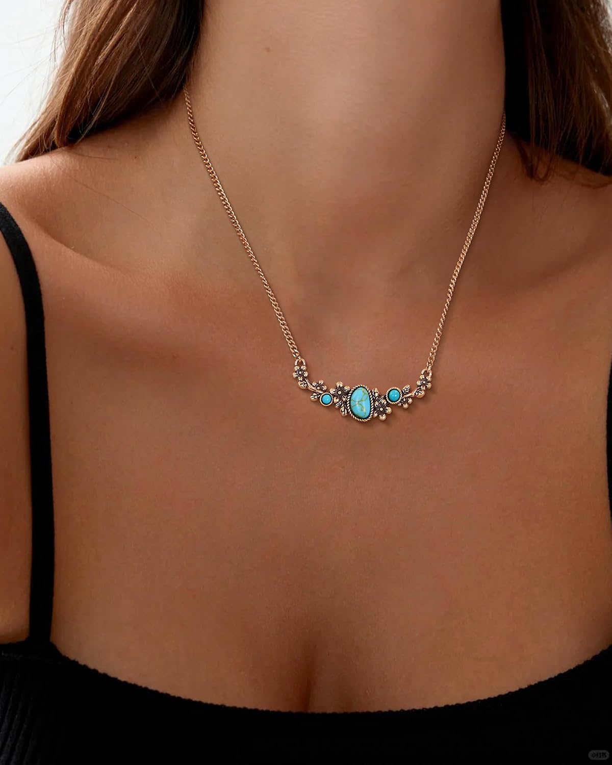 Collar turquesa con piedra floral Wrangler, joyería turquesa para m...