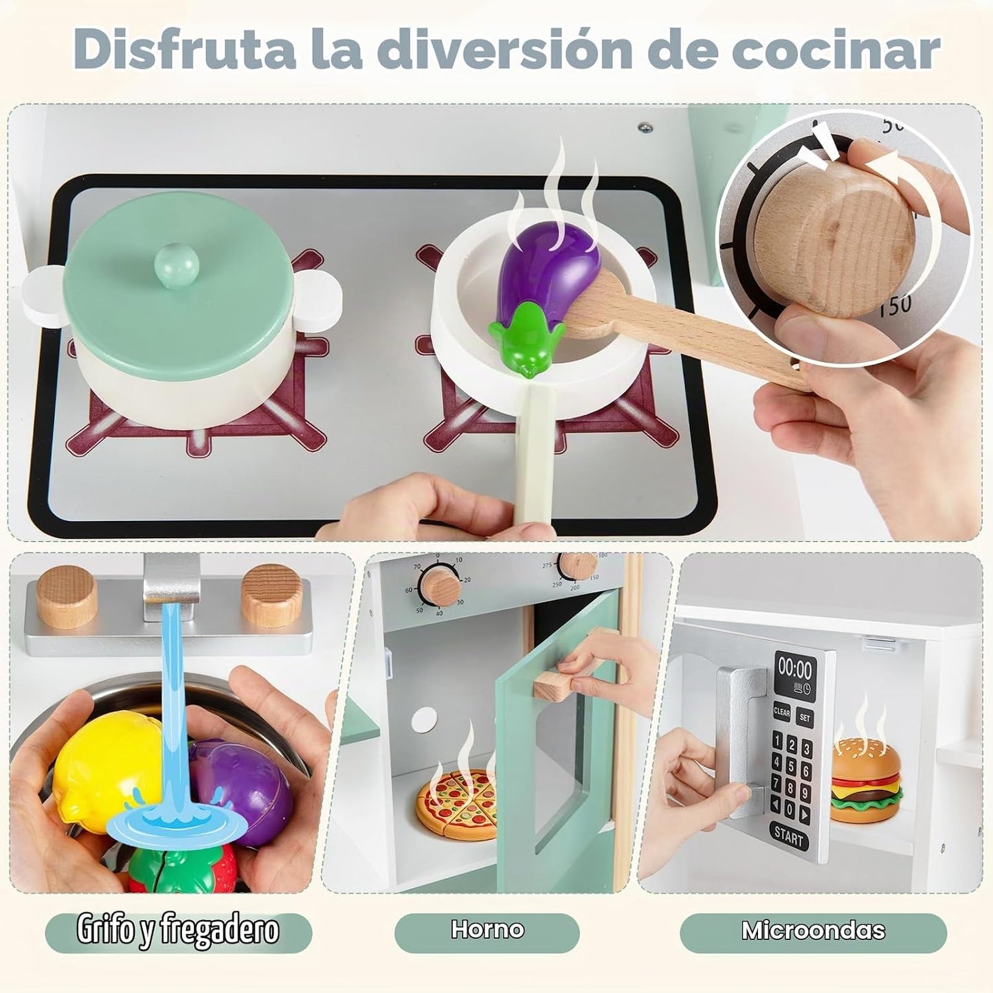 HONEY JOY Juego de cocina con pizarra, juego de cocina de madera pa...