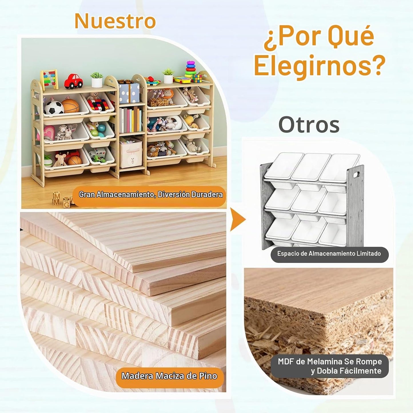 Orekemo Organizador de almacenamiento de juguetes, 59.6 pulgadas de...