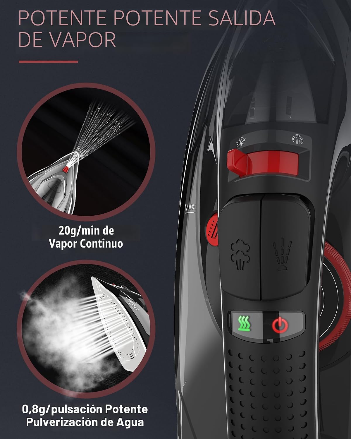 OMAIGA - Plancha inalámbrica para ropa, plancha de vapor de 1500W c...