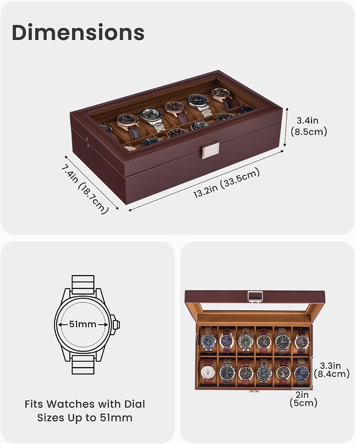 Lolalet Caja de reloj para hombre, caja de exhibición de 12 ranuras...