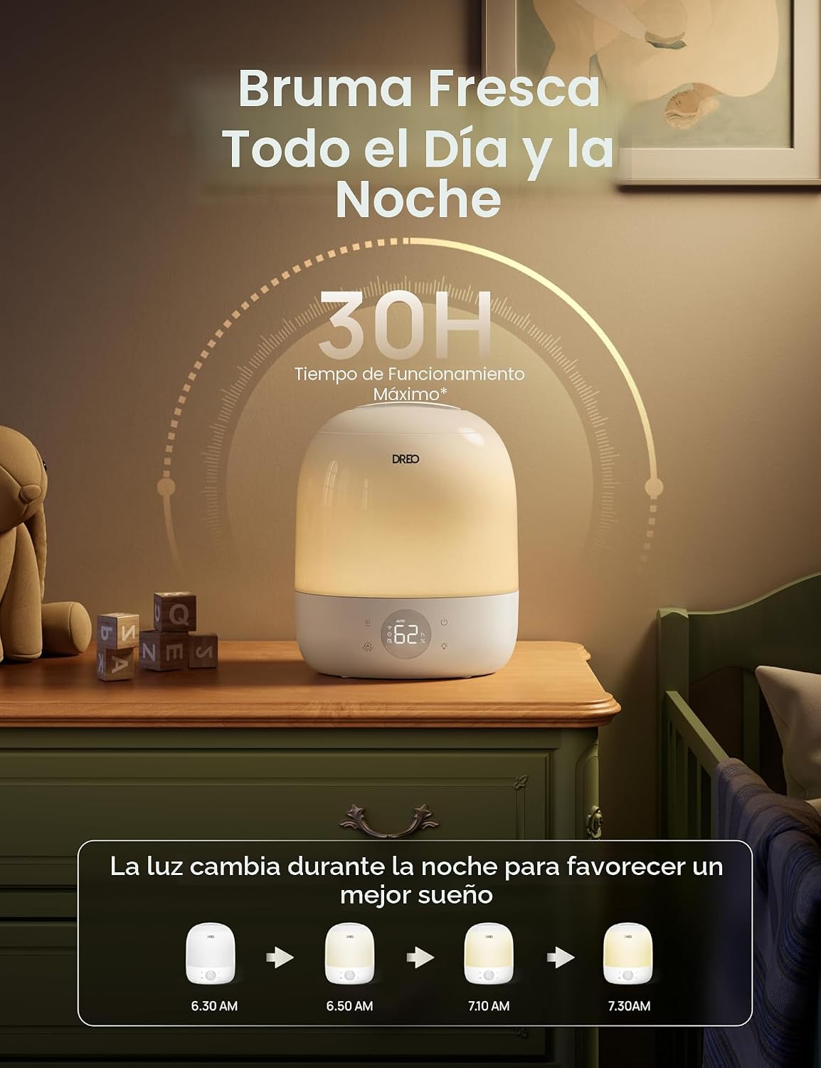 DREO Humidificadores inteligentes para dormitorio de bebé, 30H y 28...