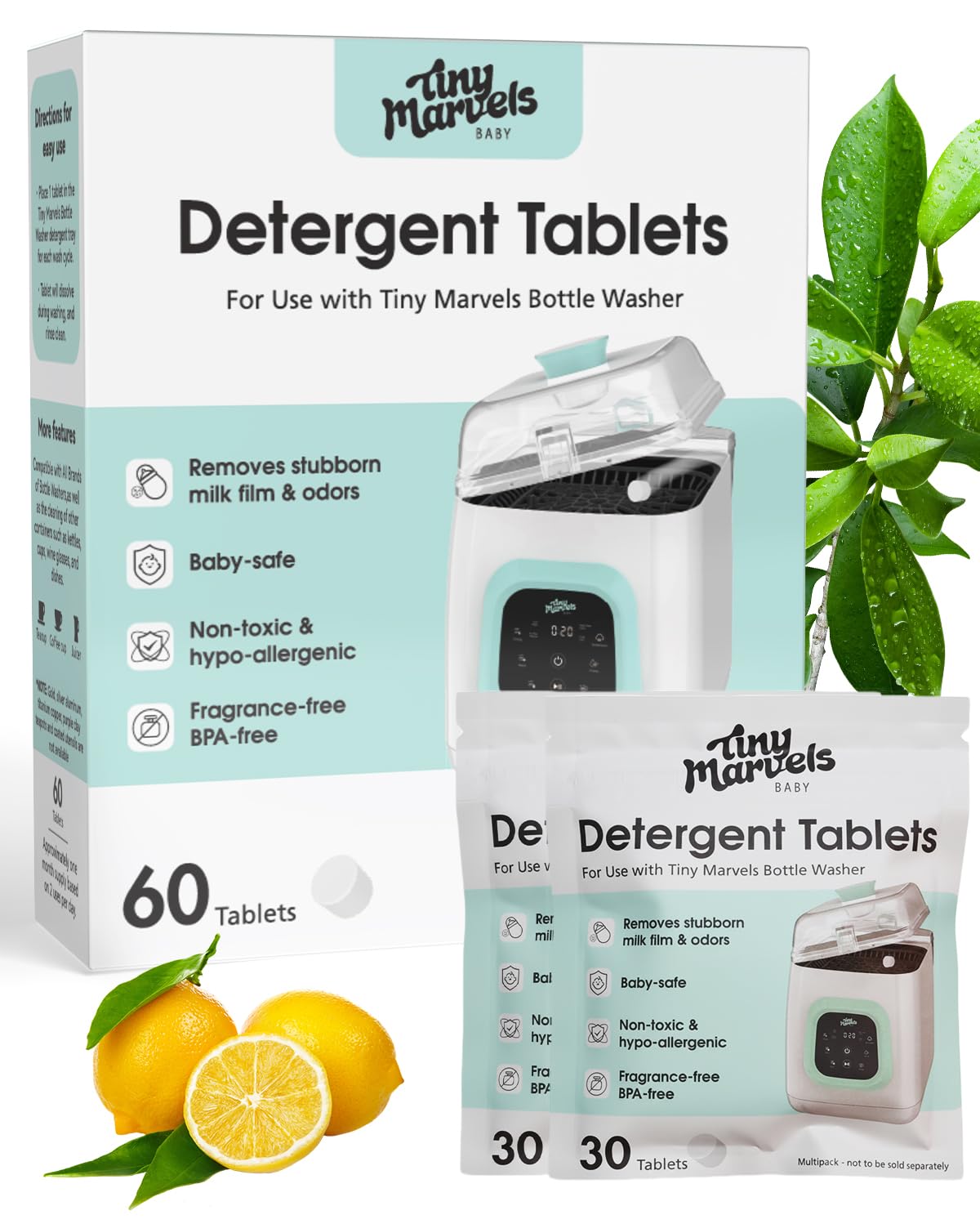 Comprimidos de detergente para lavadora de botellas 60PCS eficaces...