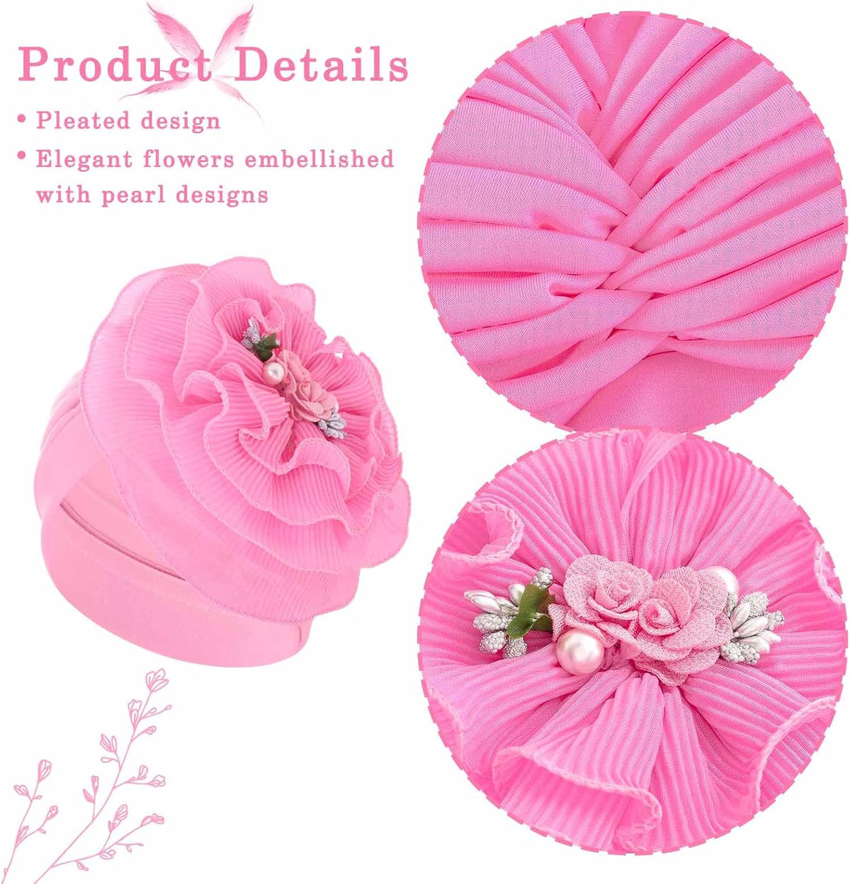 Bohend Gorro de turbantes de flores, nudo de perla, gorro preatado...