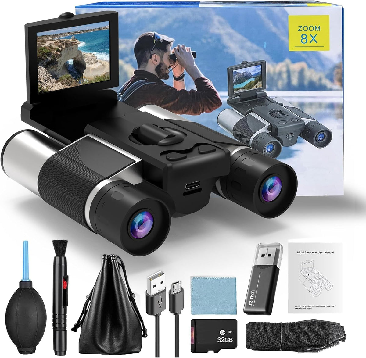 Binoculares digitales con cámara de 40 MP, (plata) | Zoom óptico 10...