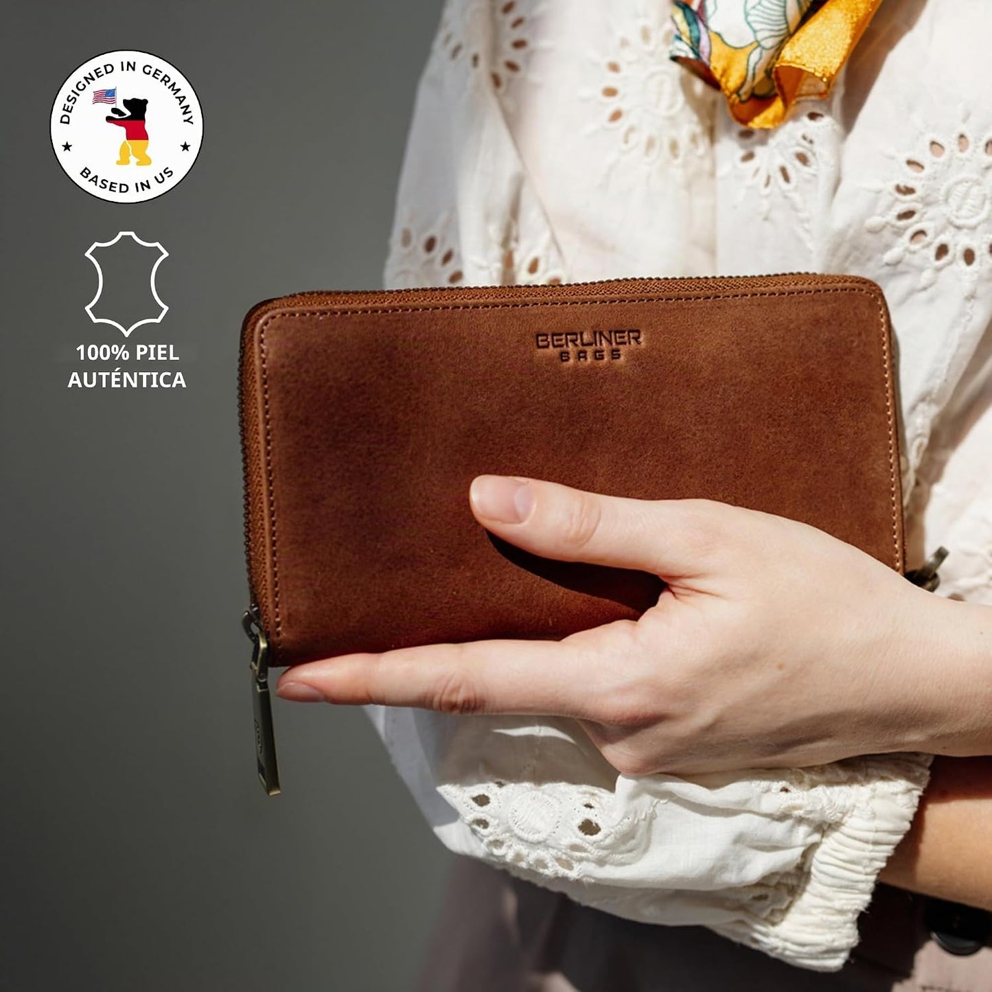 BERLINER BAGS Cartera Lyon de piel auténtica de alta calidad, con b...