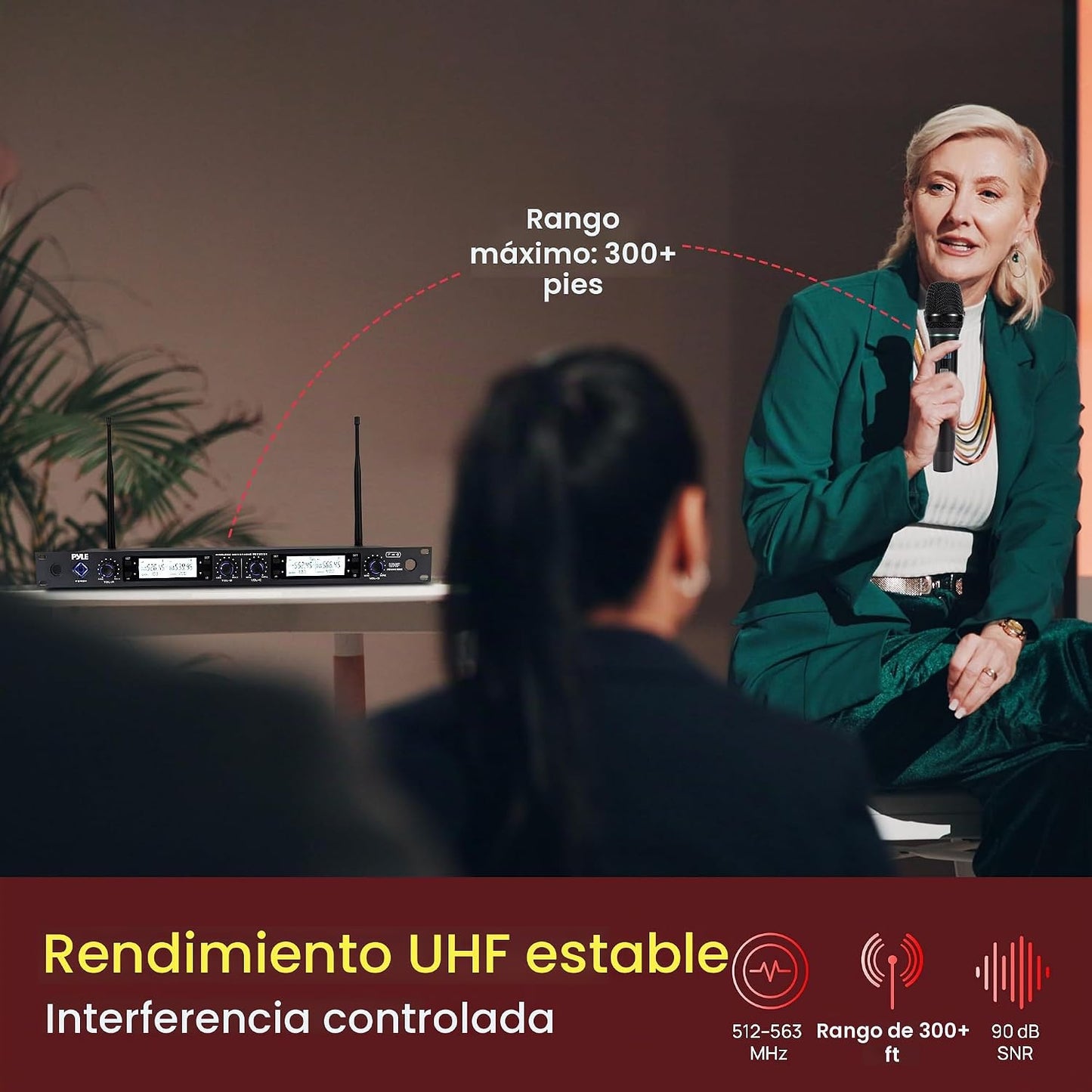 Pyle Sistema de micrófono inalámbrico UHF de 4 canales con 2 micróf...
