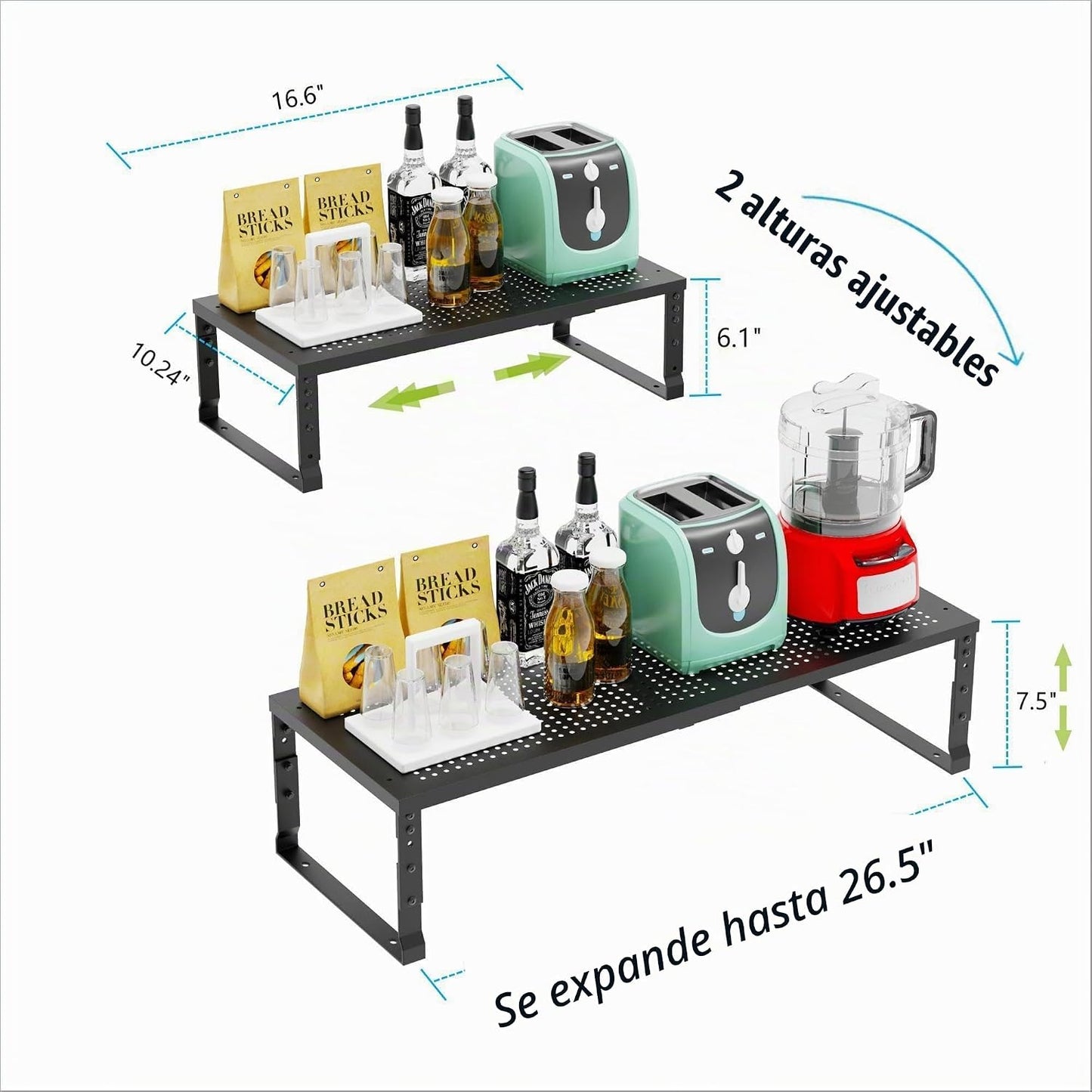 Jojocross Organizador de cocina apilable ajustable y expandible par...