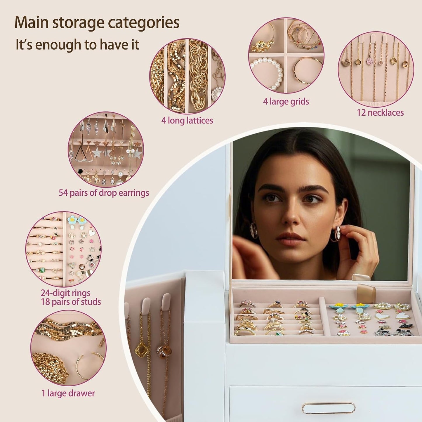 ASINGYER Cajas de Joyería para Mujer, Organizador de Joyería de 4 C...