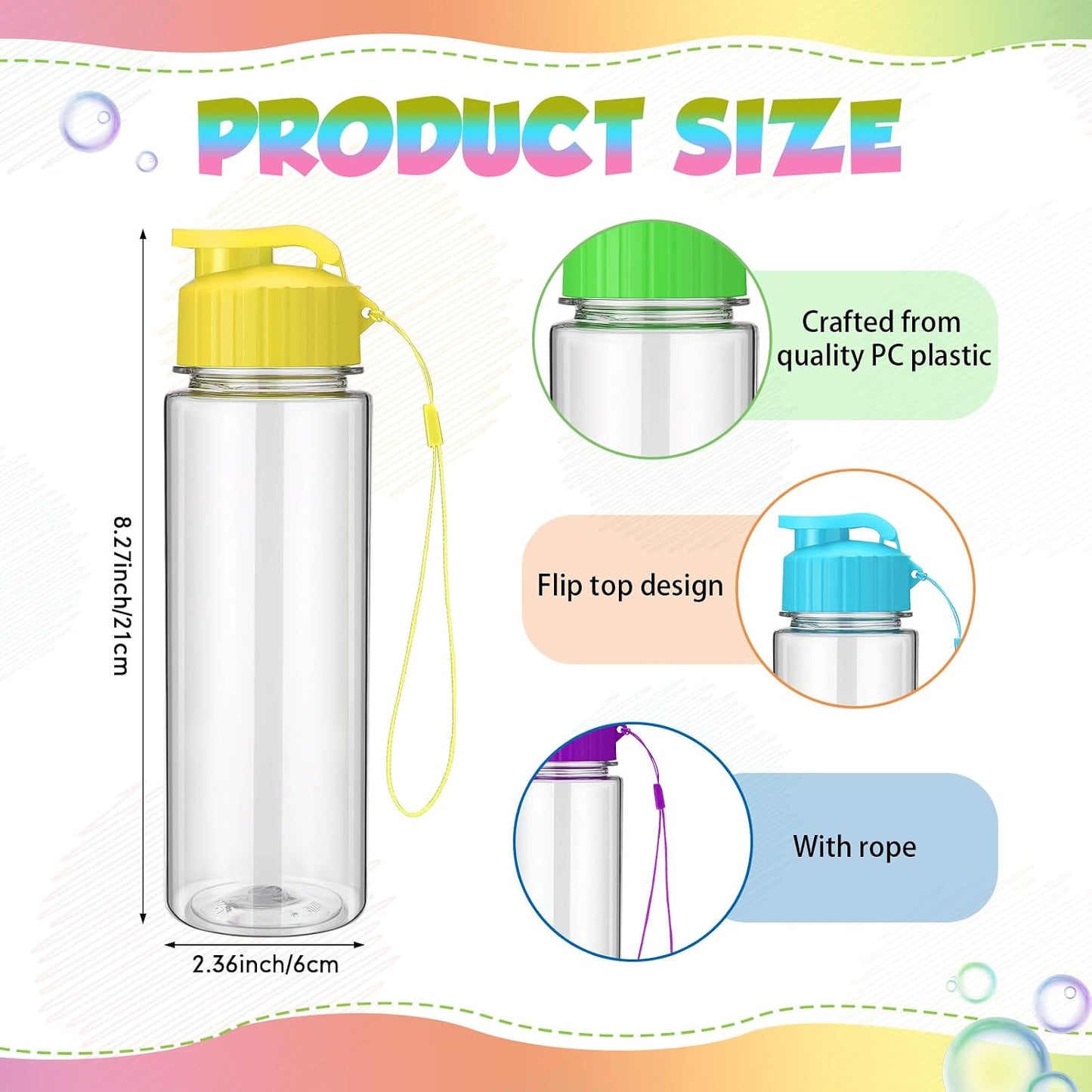 Domensi - 50 botellas de agua de plástico reutilizables a granel, c...