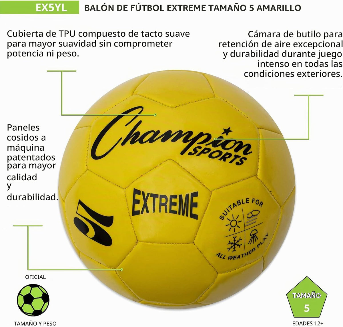Champion Sports Extreme Series - Balón de fútbol \u2013 Tamaños 3,...
