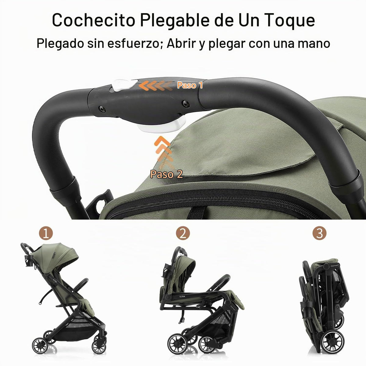Gromast Cochecito de bebé plegable compacto, cochecito de viaje lig...