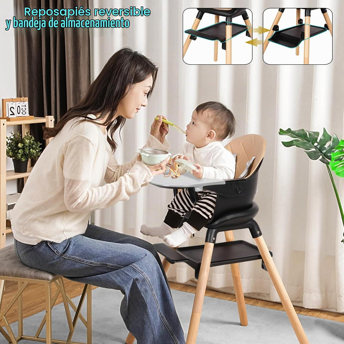 Komcot Silla Alta, Sillas Altas Convertibles de Madera 6 en 1 para...