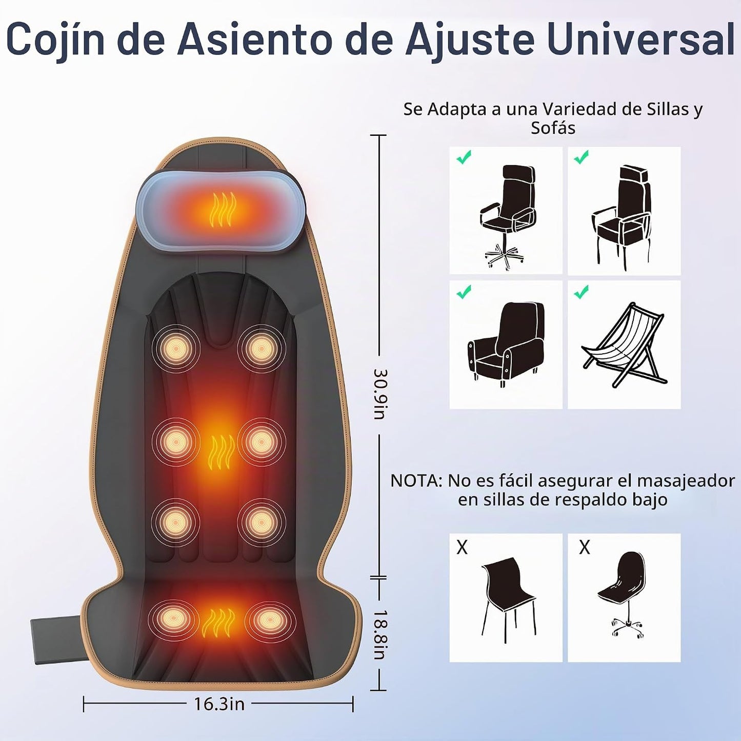 SLOTHMORE - Masajeador de espalda para silla, almohadilla de masaje...