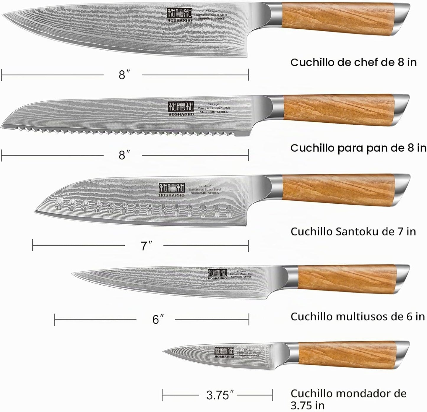 HOSHANHO - Juego de cuchillos de cocina de Damasco, 5 piezas, cuchi...
