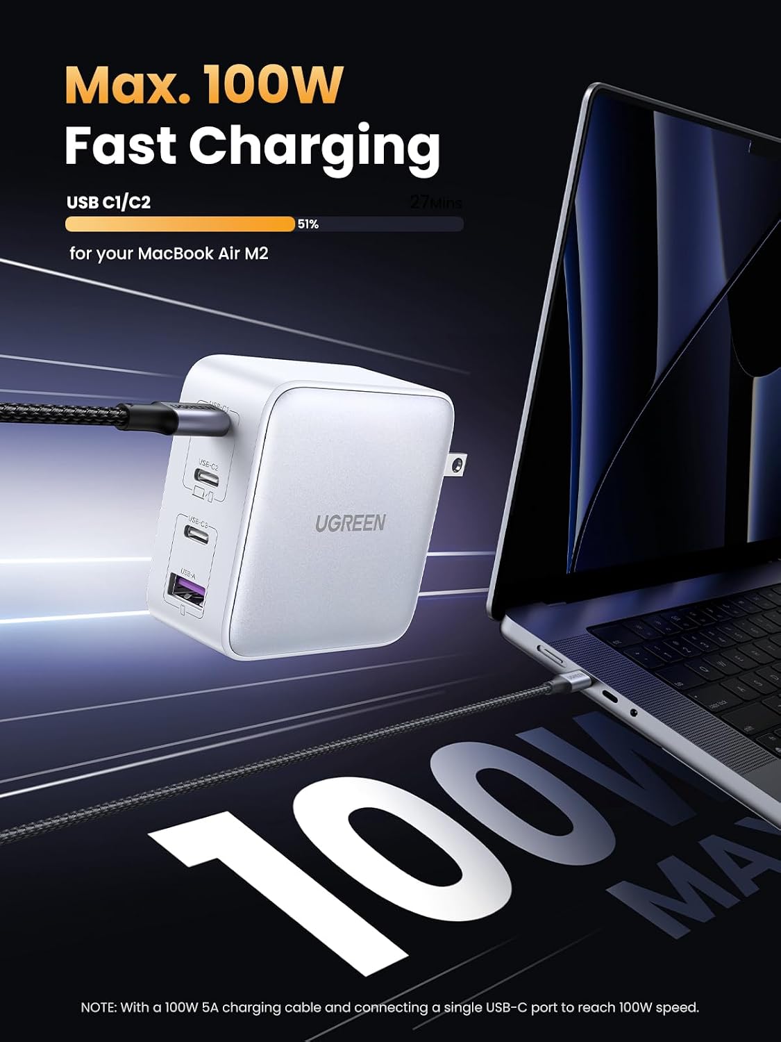 UGREEN Nexode - Cargador USB C GaN de 100 W, adaptador de corriente...