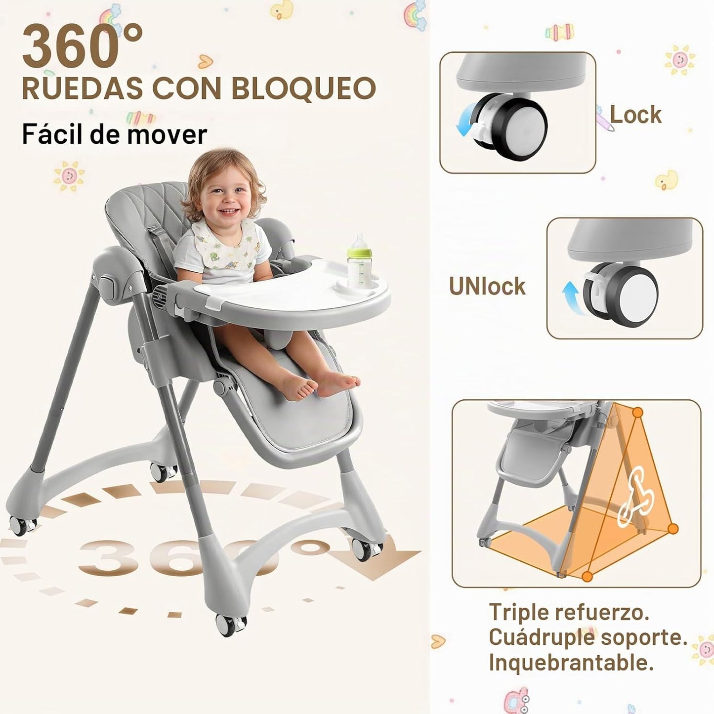 Tronas para bebés y niños pequeños, silla alta plegable para bebé c...