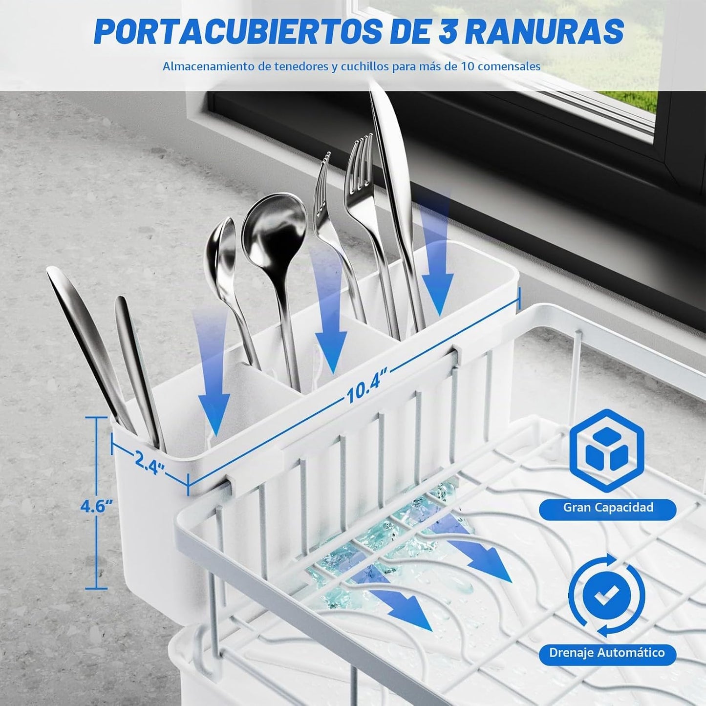 Godboat - Escurridor de platos de 2 niveles con drenaje automático...