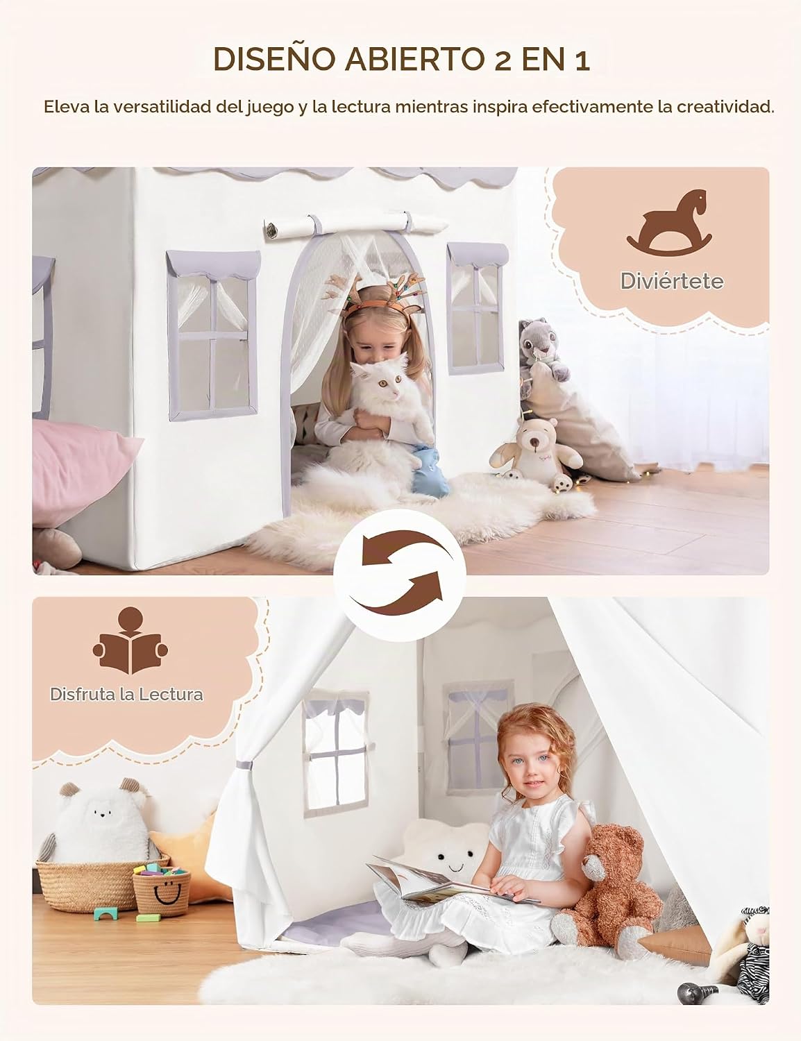 Besrey Tienda de campaña para niños 2 en 1 con alfombrilla acolchad...