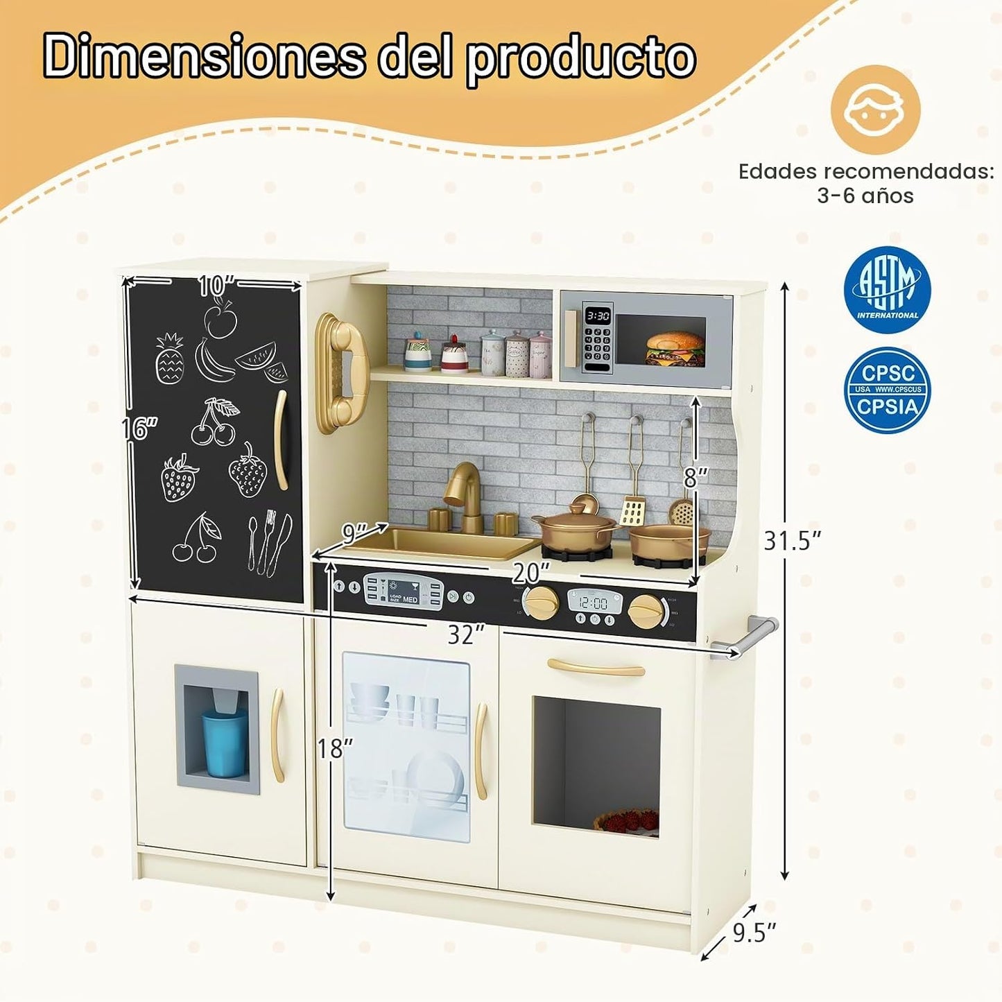 HONEY JOY Juego de cocina de madera para niños, juego de simulación...