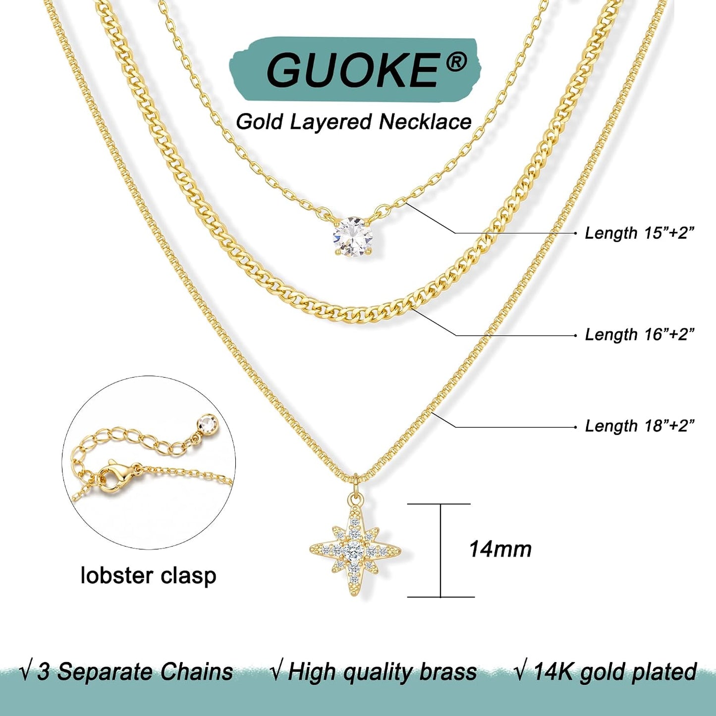 GUOKE Collares de oro en capas para mujer, chapado en oro de 14 qui...