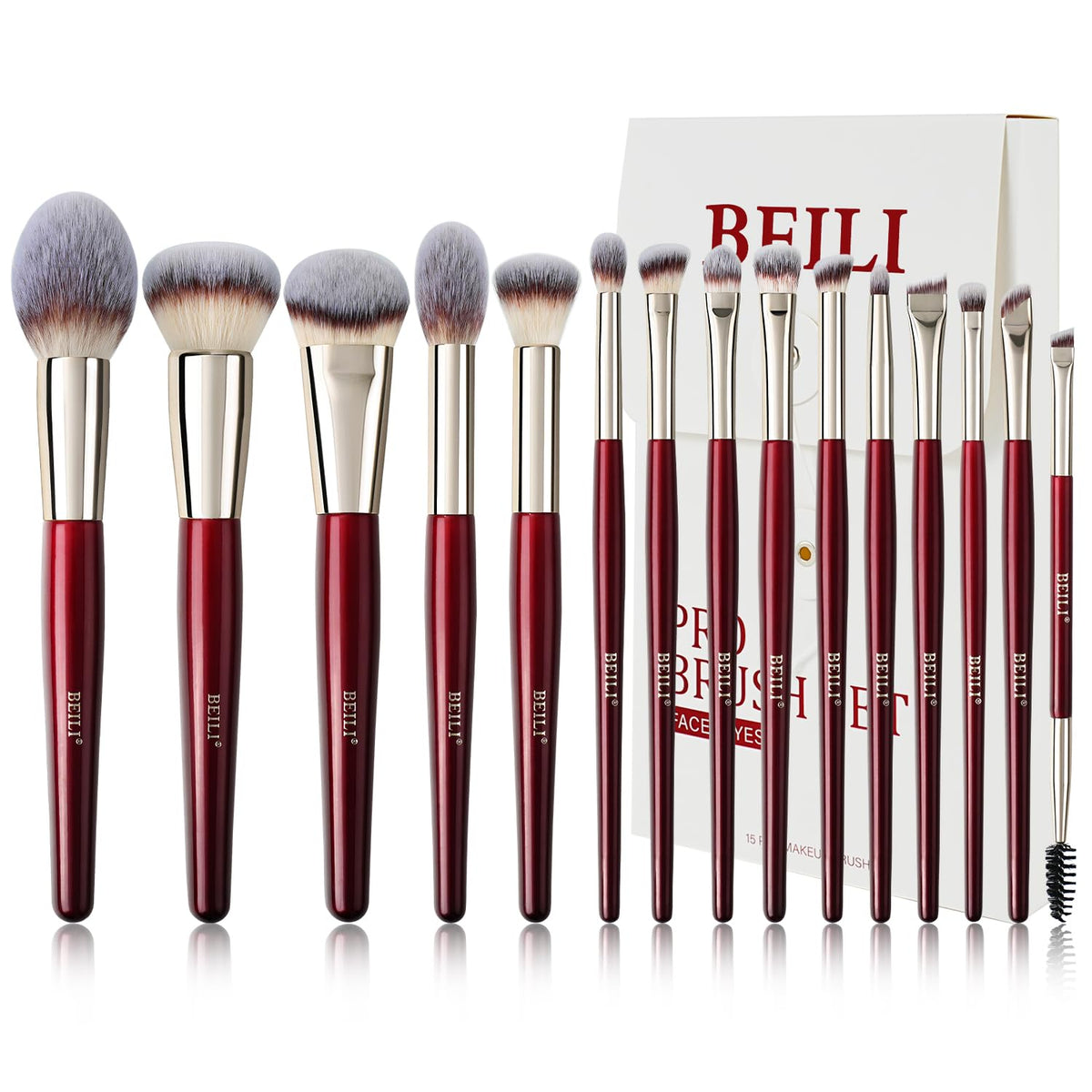 BEILI Juego de 15 brochas de maquillaje profesionales para sombras...