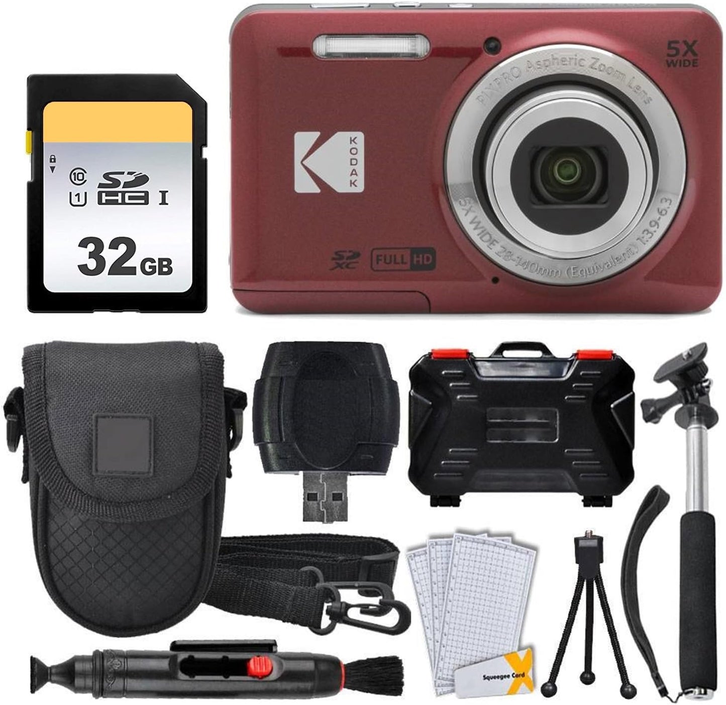 Kodak PIXPRO FZ55 - Cámara digital (rojo) + Tarjeta de memoria de 3...