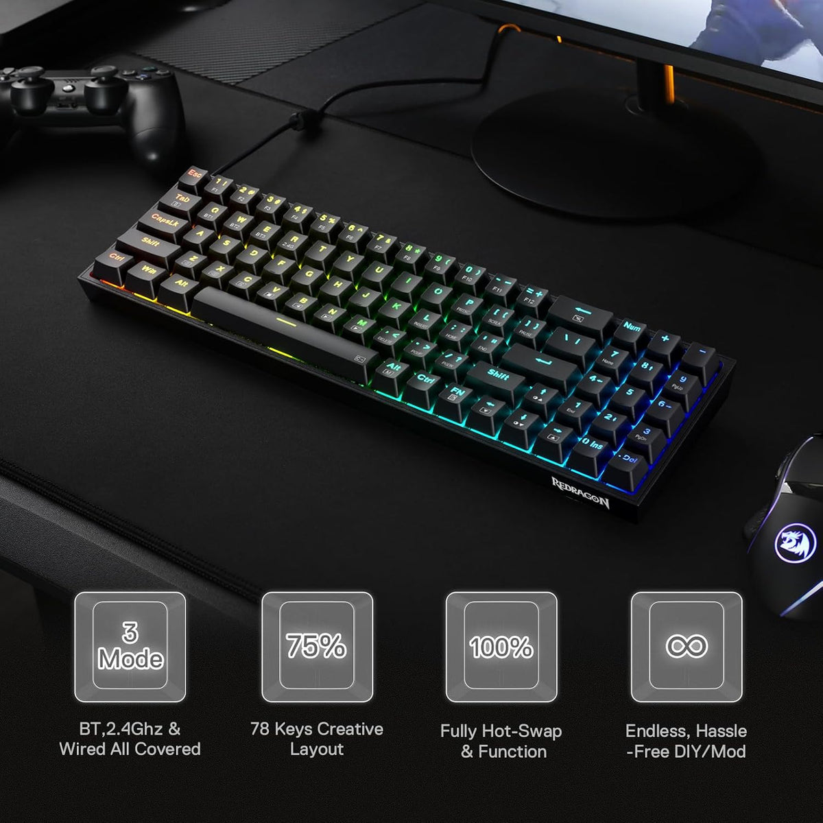 Redragon S136 Combo de teclado y mouse para videojuegos, teclado me...