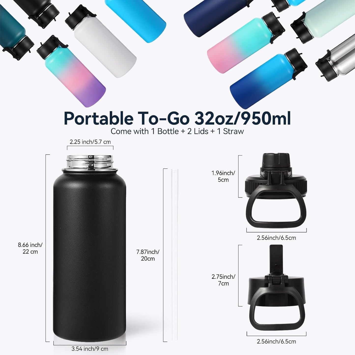 Neihepal - Botellas de agua aisladas de 32 oz al por mayor con 2 ta...