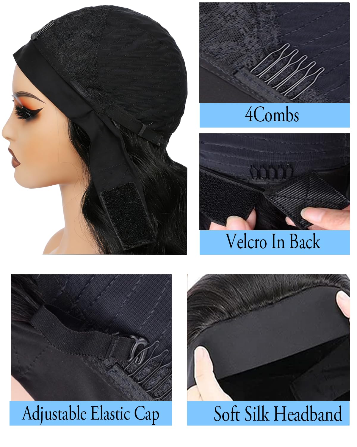 Rnsnwiee Peluca con diadema de cuerpo largo ondulado para mujeres n...