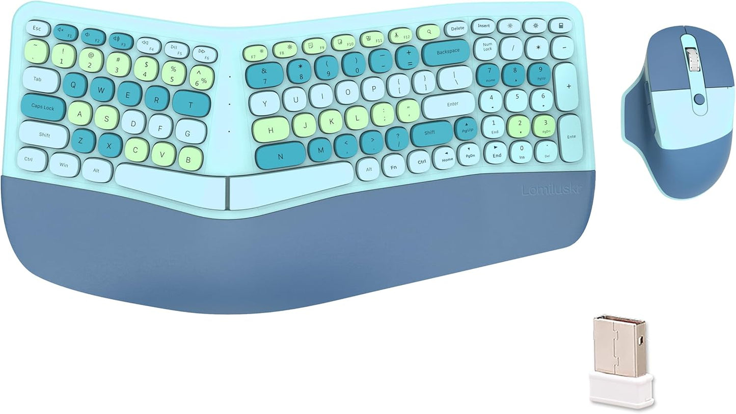 Combo de teclado ergonómico inalámbrico y mouse con reposamuñecas d...