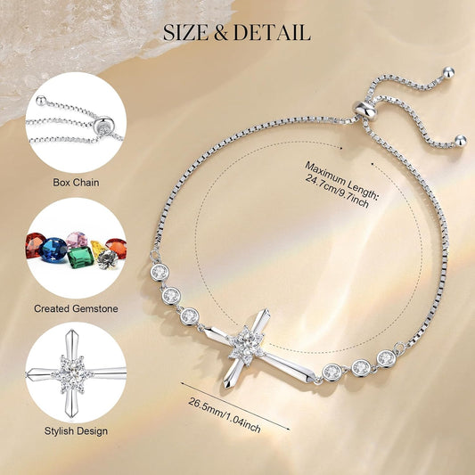 Pulsera Cruz FANCIME de Plata de Ley 925 con Piedra de Nacimiento d...