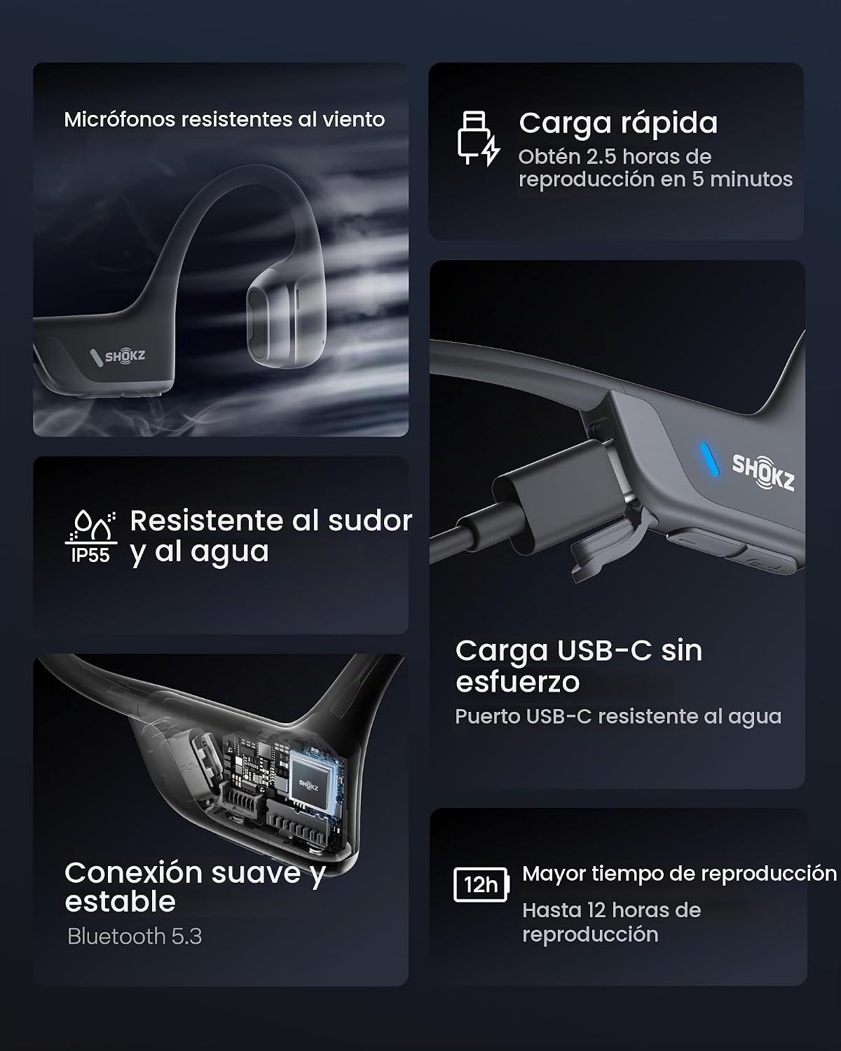 SHOKZ OpenRun Pro 2 Auriculares deportivos Bluetooth con conducción...
