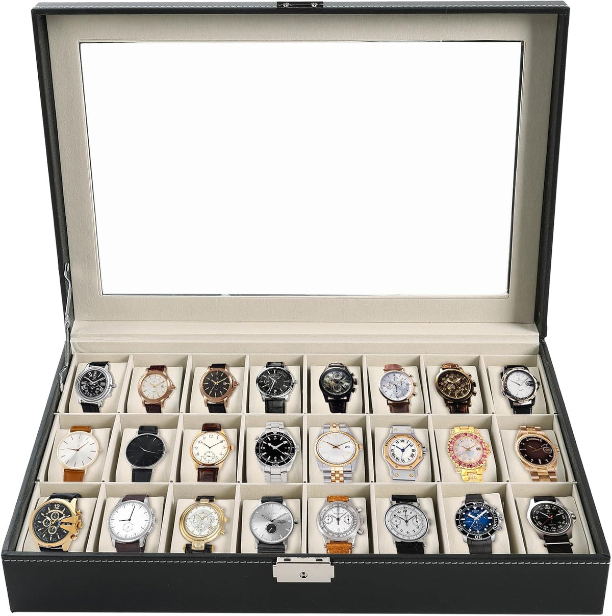 Caja de Reloj AMGSH 24 Ranuras Elegante Portátil Negra para Colecci...