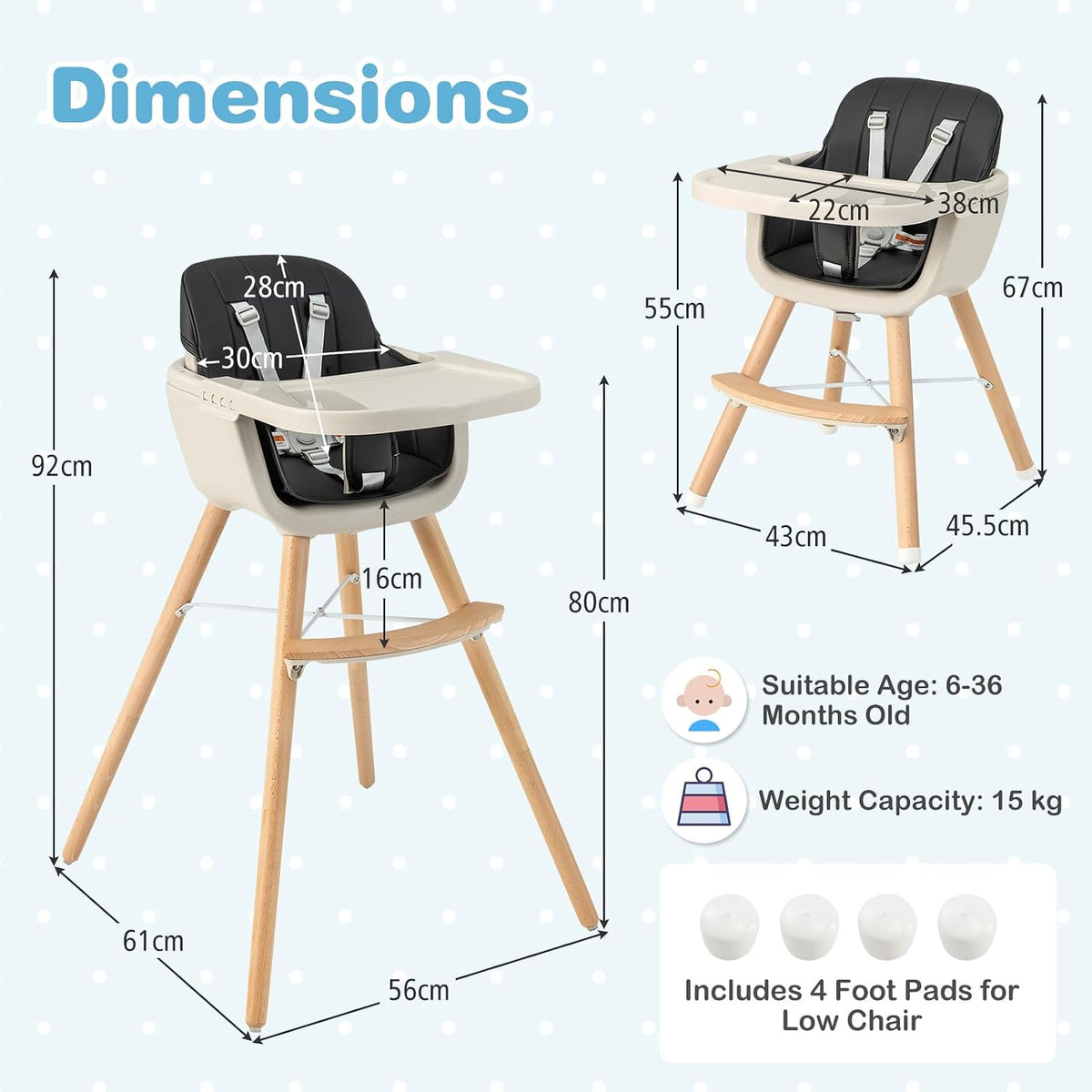 HONEY JOY Silla alta para bebé, silla alta 6 en 1 de madera Eat &am...