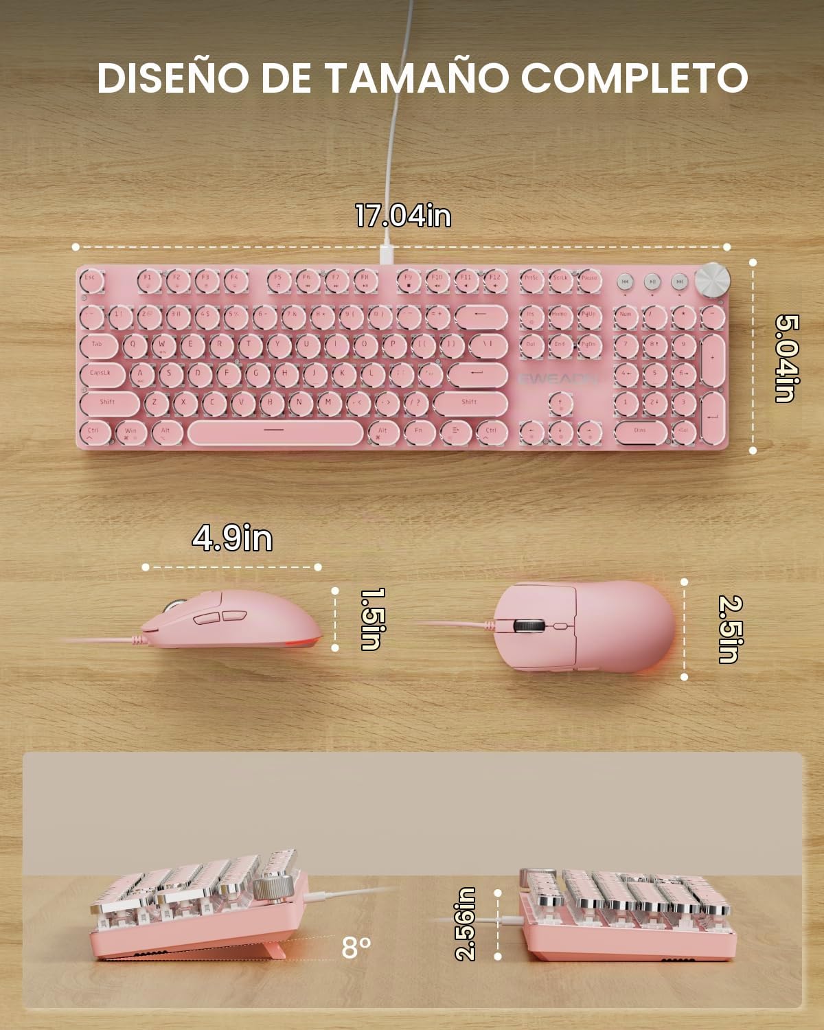 SEUNKWANG Combo de teclado y mouse con máquina de escribir con cabl...