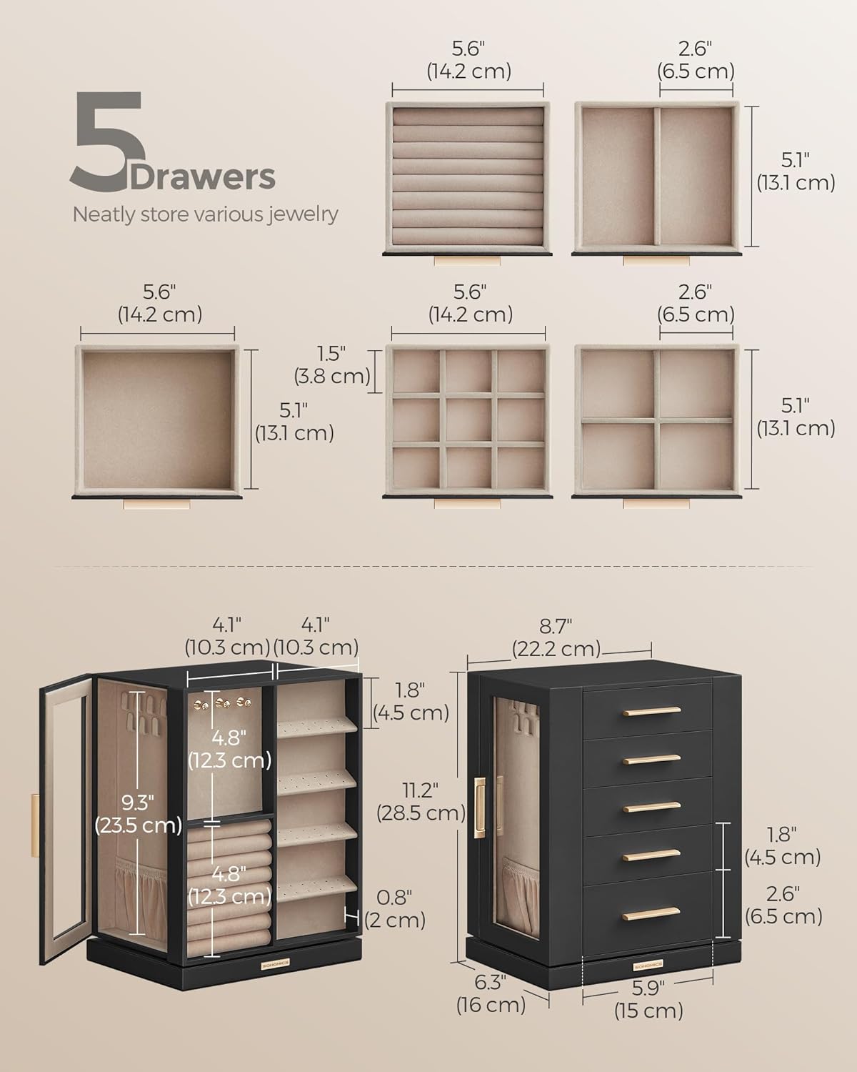SONGMICS GISELLA Collection UJBC170B01 - Organizador de joyero gira...