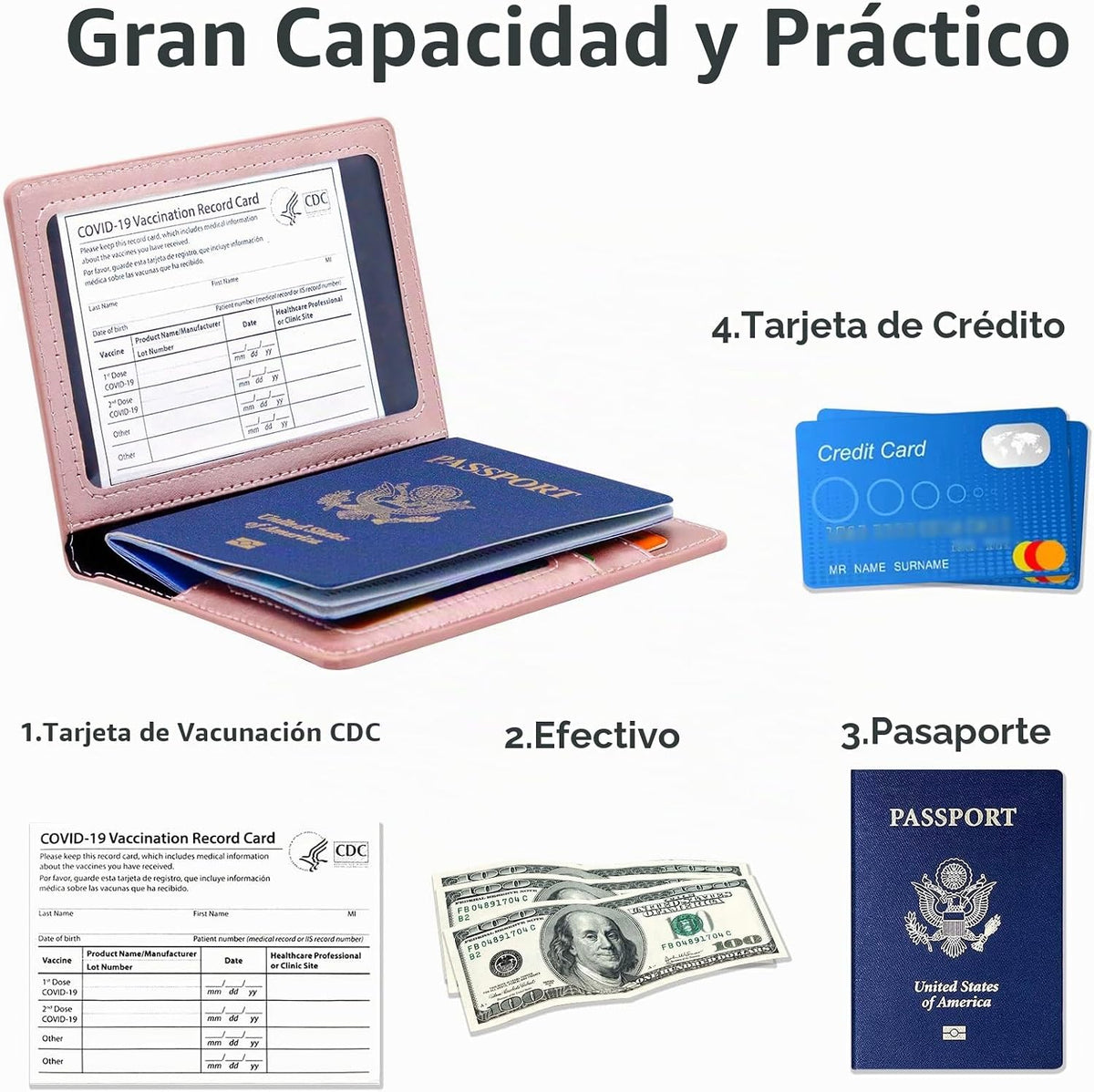 Funda para Pasaporte Tipo Cartera con Bloqueo RFID de Cuero Ranura...