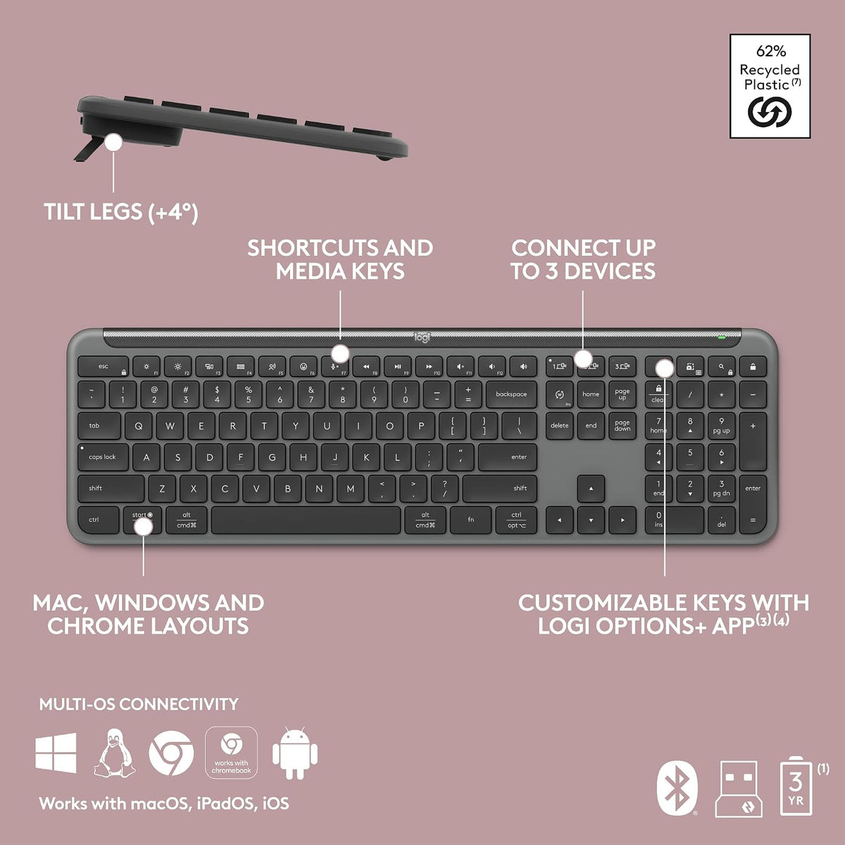 Logitech Teclado inalámbrico Signature Slim K950 con escritura sile...