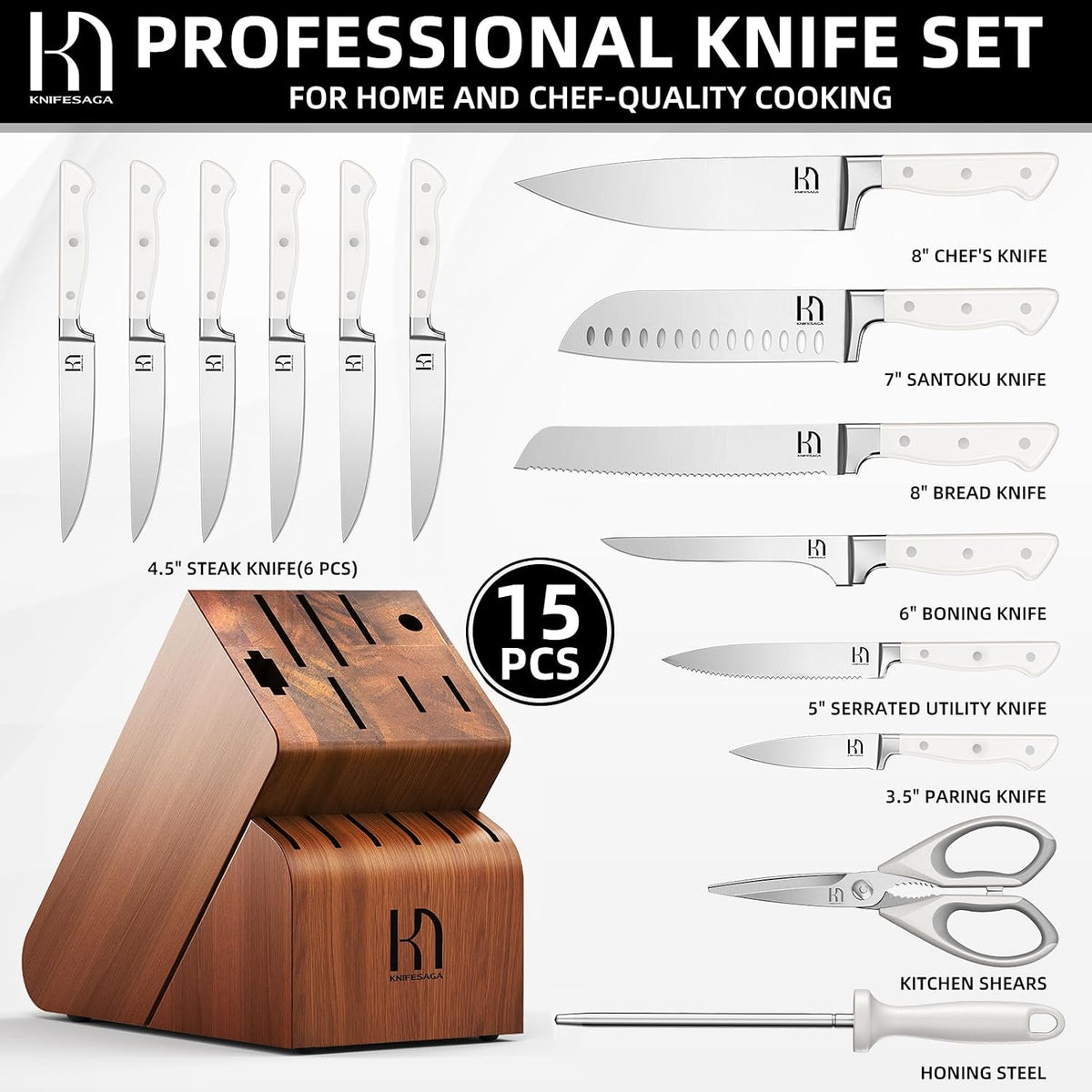Juego de Cuchillos, Juego de Cuchillos de Cocina de 15 Piezas con B...