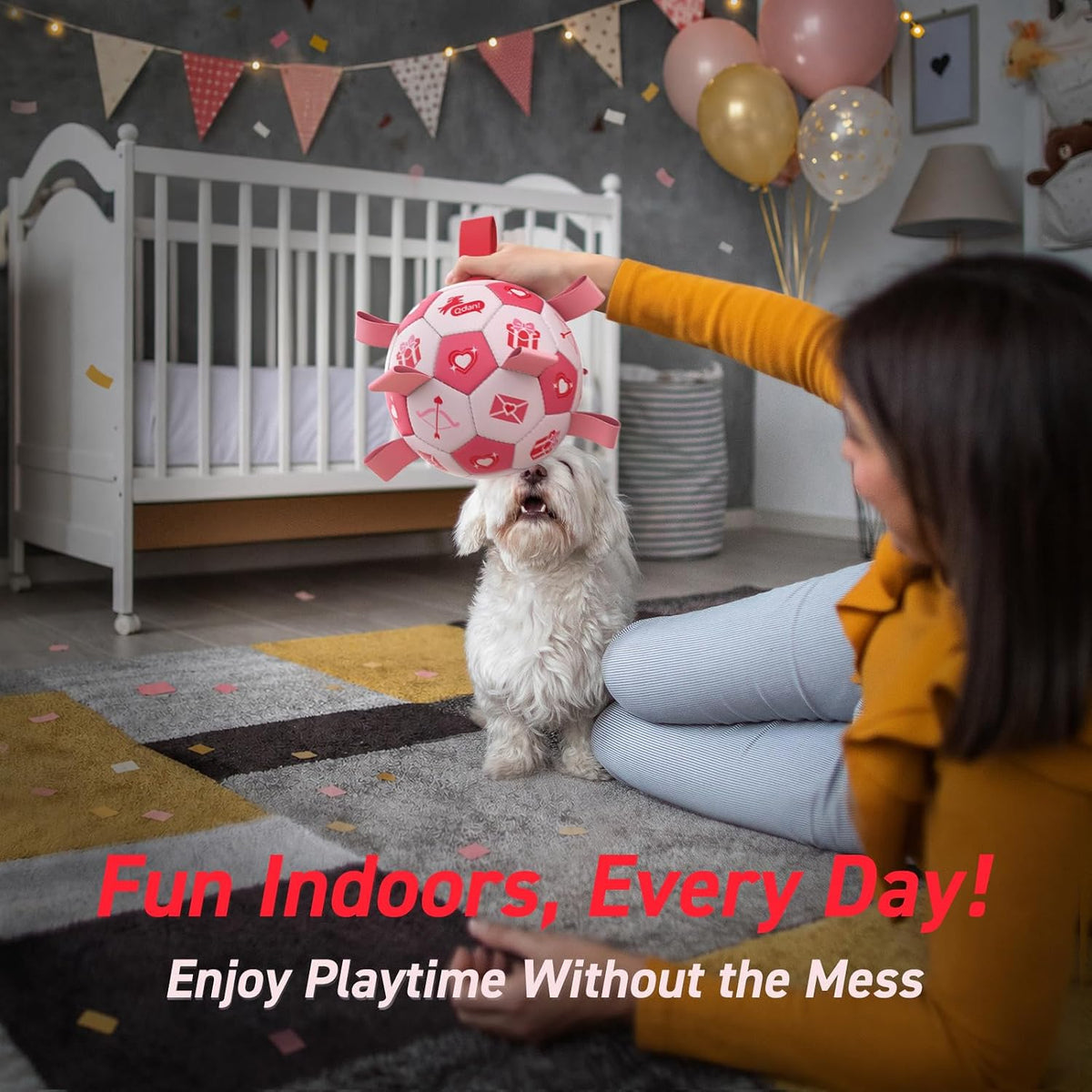 QDAN Juguetes de cumpleaños para perros, pelota de fútbol rosa con...