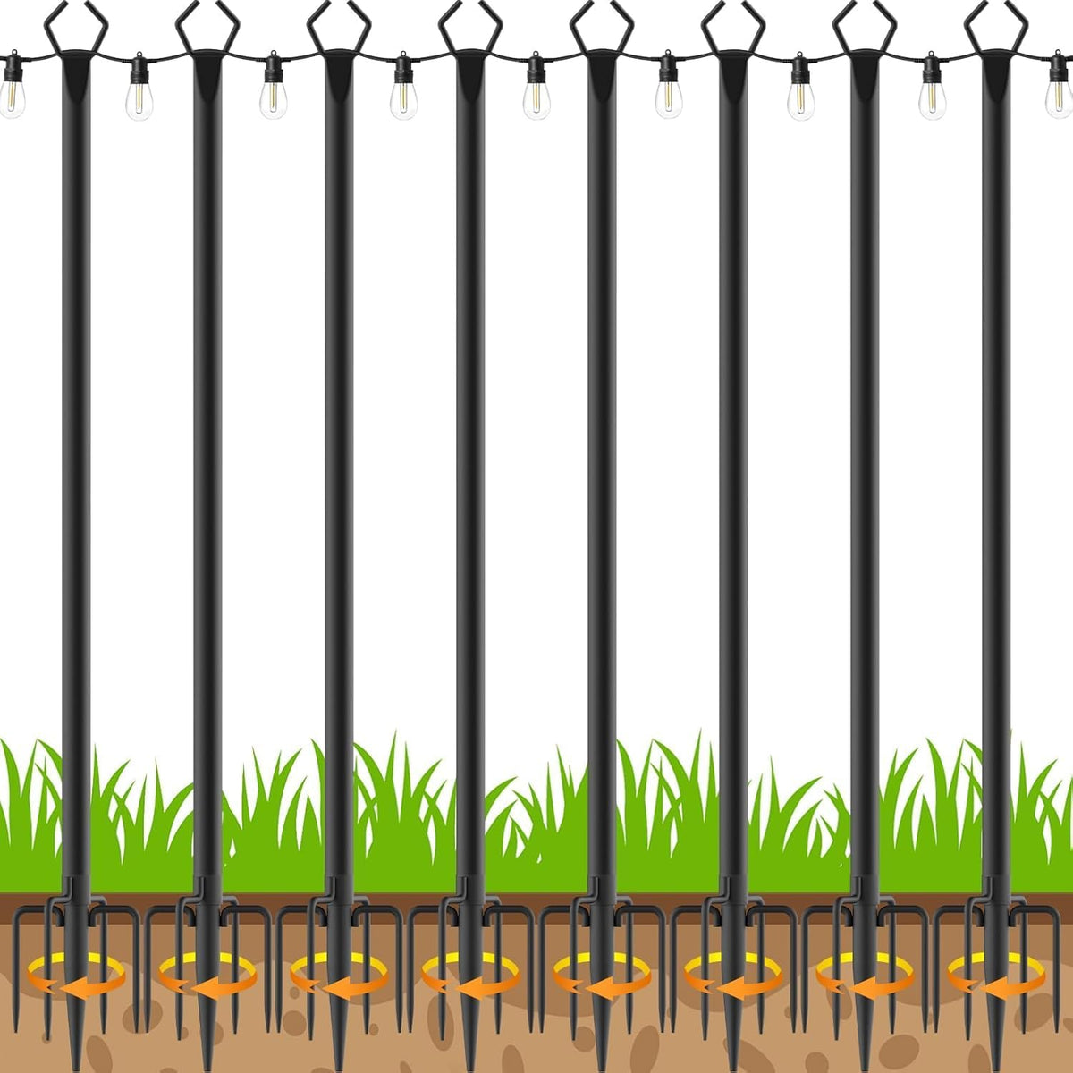 AILBTON Paquete de 8 postes de luz de cadena de 10 pies, postes de...