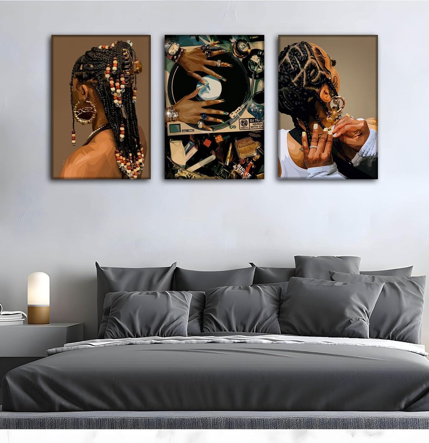 3 piezas de lienzo enmarcado de mujer negra, arte de pared de mujer...