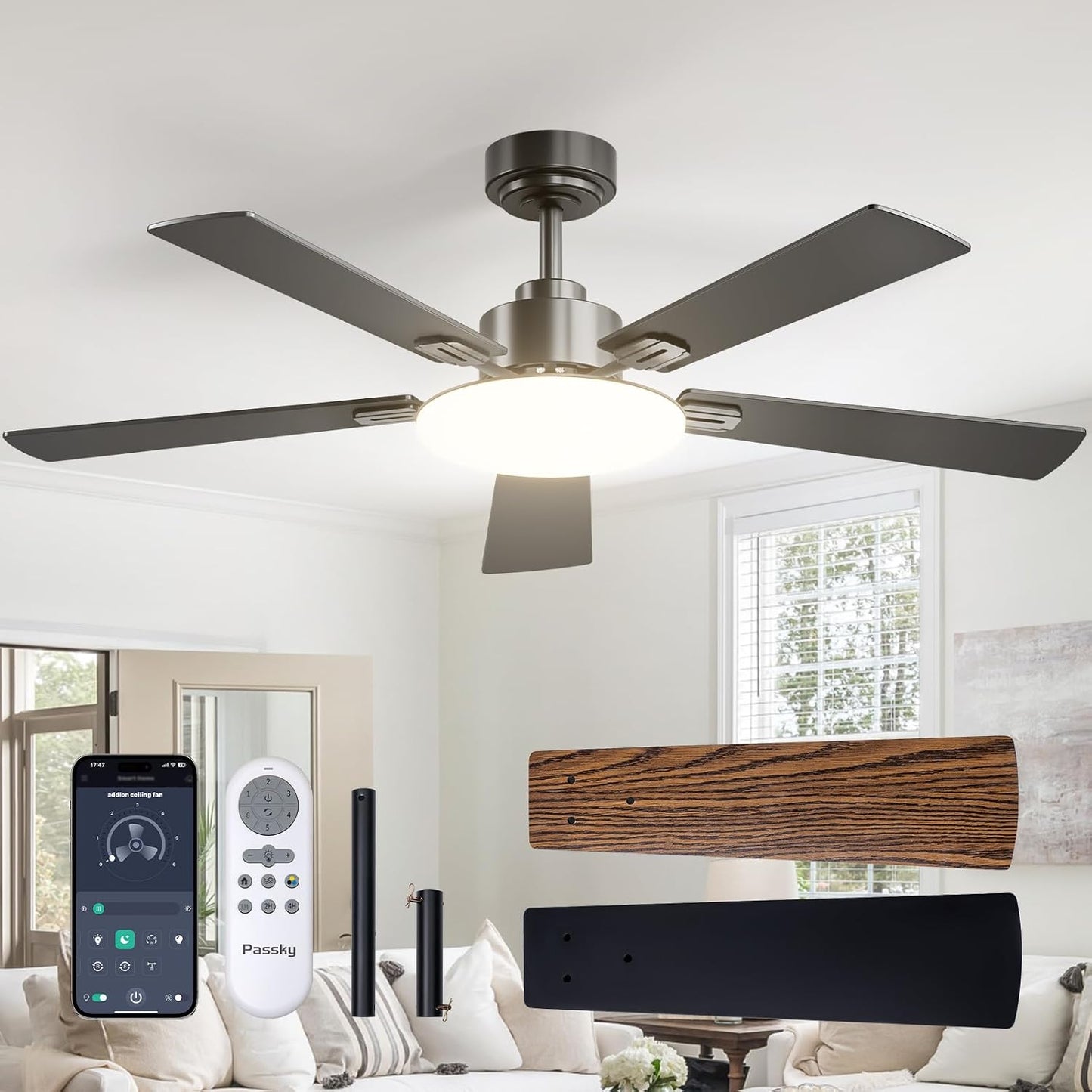 Passky Ventiladores de techo con luces, ventilador de techo elegant...