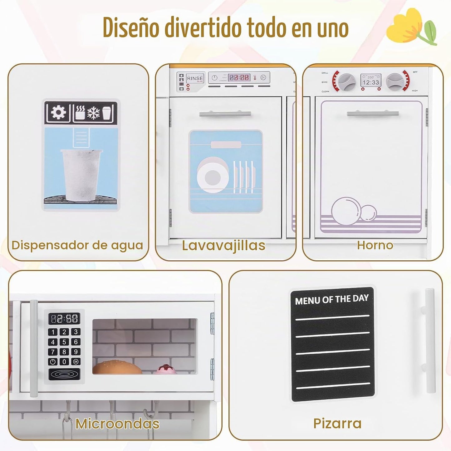 HONEY JOY Juego de cocina para niños, cocina de madera de pequeño c...
